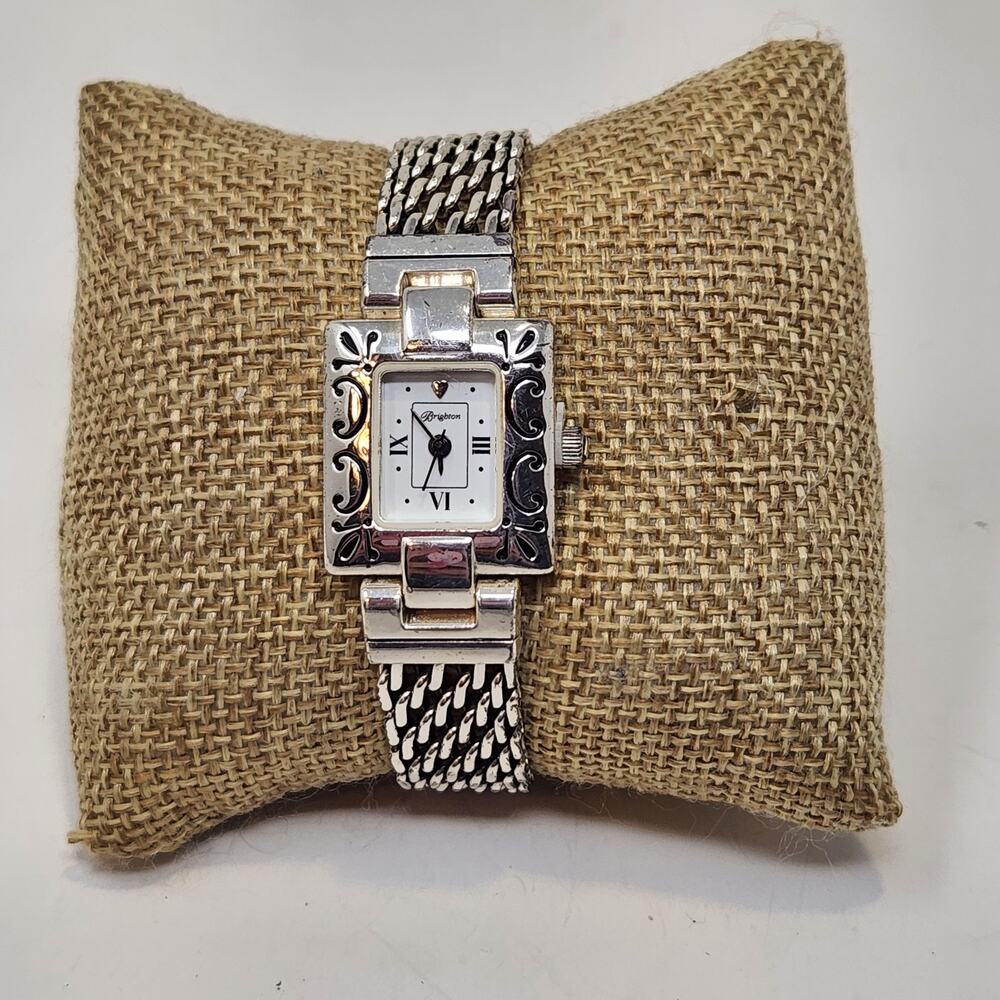 Brighton Salina Ladies Wristwatch Watch Silver Plate Rectangle Toggle Works